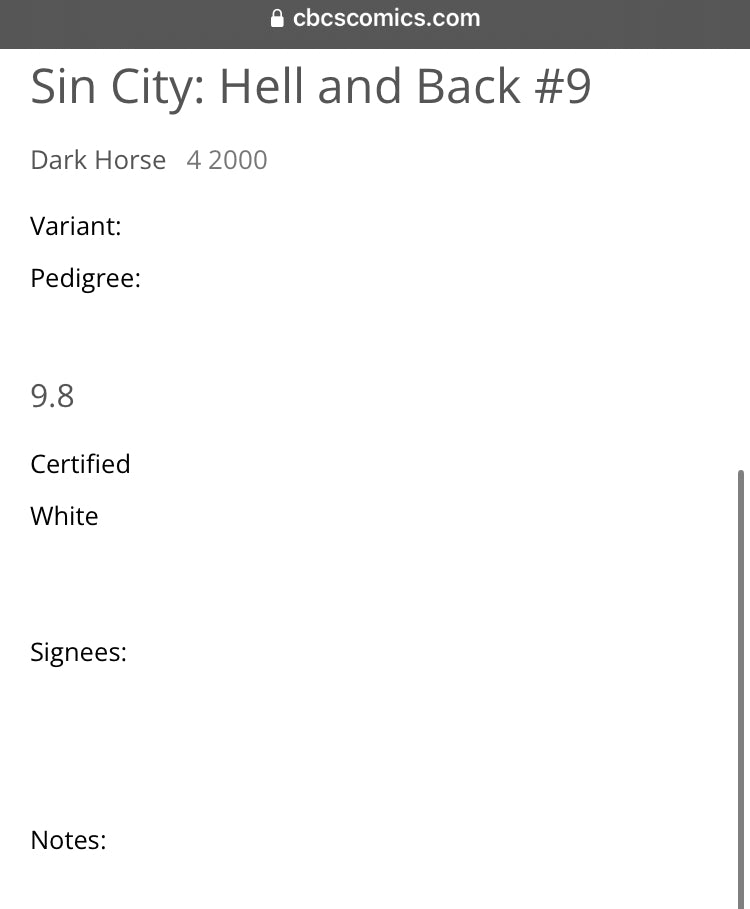 Sin City: Hell and Back #9 Graded 9.8 Comic Book CBCS Dark Horse Comics Frank Miller