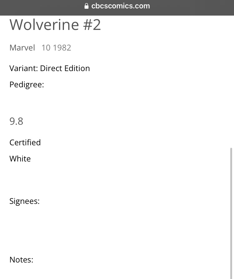 Wolverine #2 Graded 9.8 Comic Book CBCS Marvel Comics 1982 Yukio