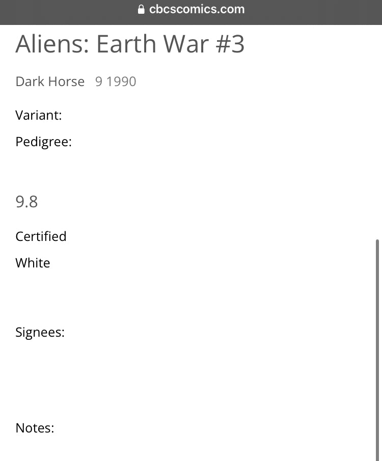 Aliens: Earth War #3 Graded 9.8 Comic Book CBCS Matching Card Dark Horse Comics