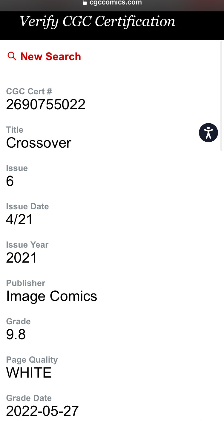 Crossover #6 Graded 9.8 CGC Comic Book Signed by Donny Cates Image Comics