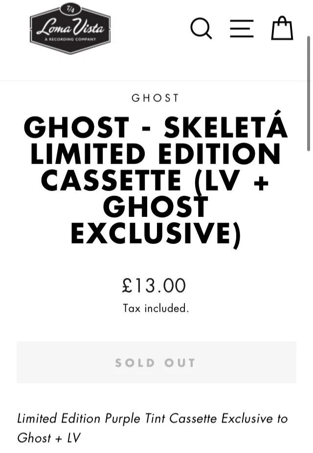 Ghost: Skeleta LV Limited Purple Foil Cassette NEW Sealed Sold Out Loma Vista