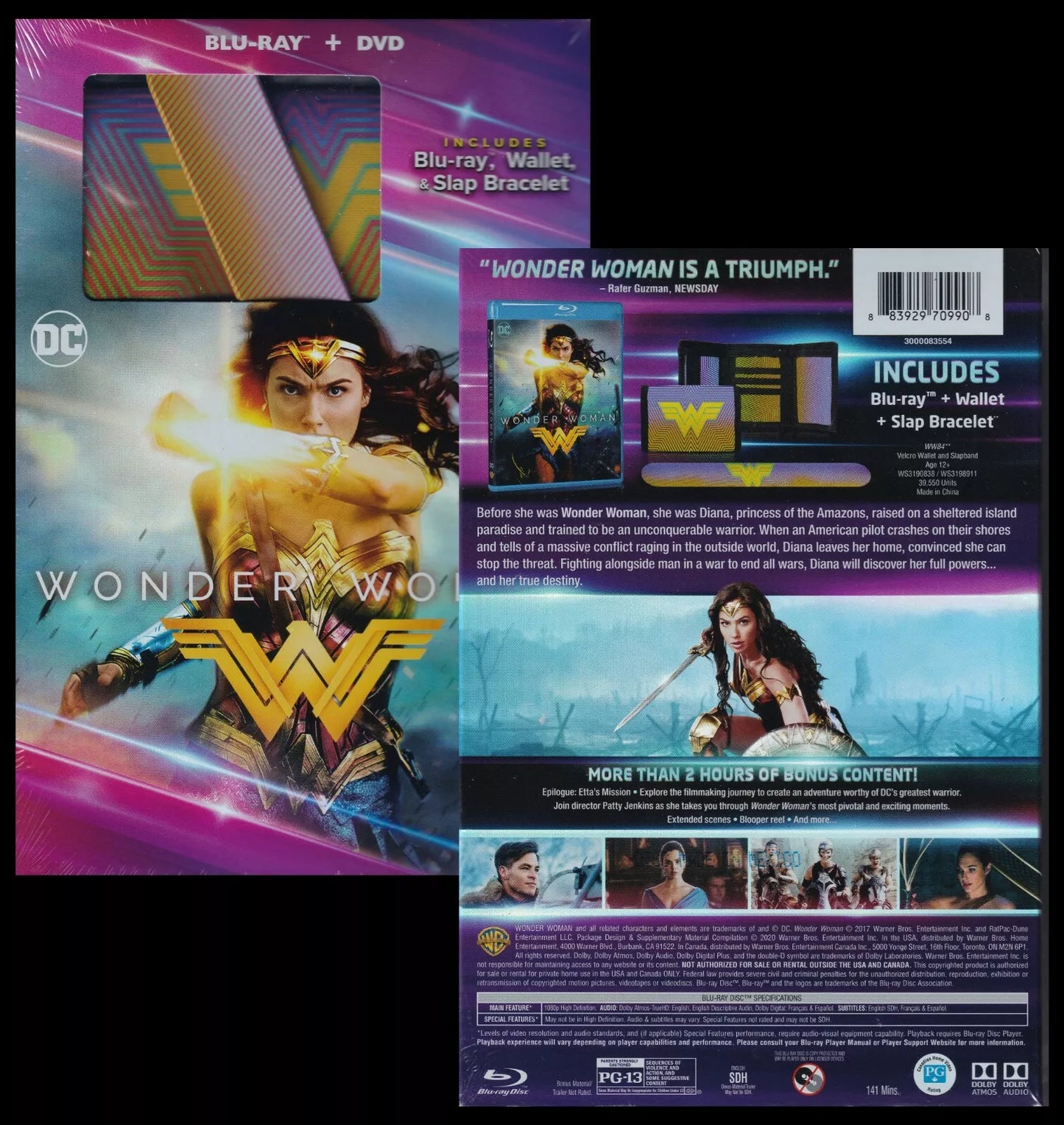 Wonder Woman Blu-ray + DVD with Wallet, Slap Bracelet - New/Sealed