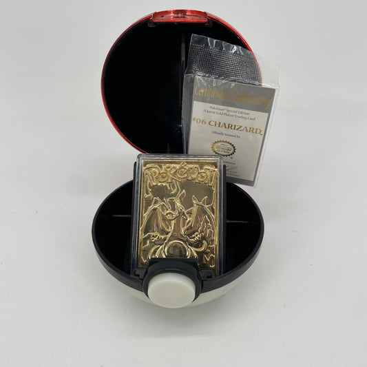 23K Gold Plated CHARIZARD Pokemon Trading Card w/COA & Pokeball #06