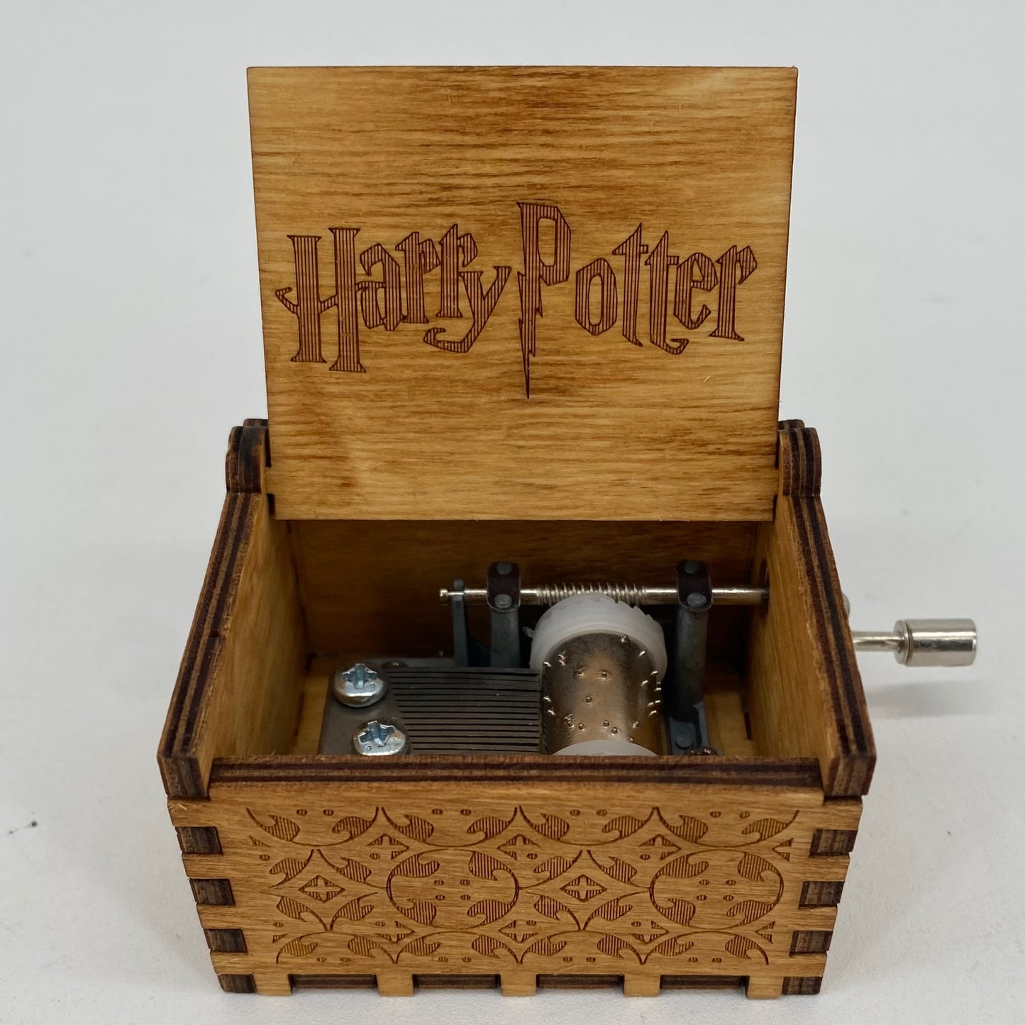 Harry Potter Engraved Wooden Hand Crank Music Box Hedwig Theme - New
