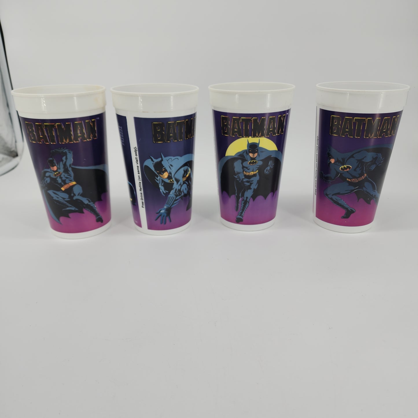 Batman Movie Taco Bell Cup 1989 Complete Set Of 4  Batmobile Batwing Gotham City Complete