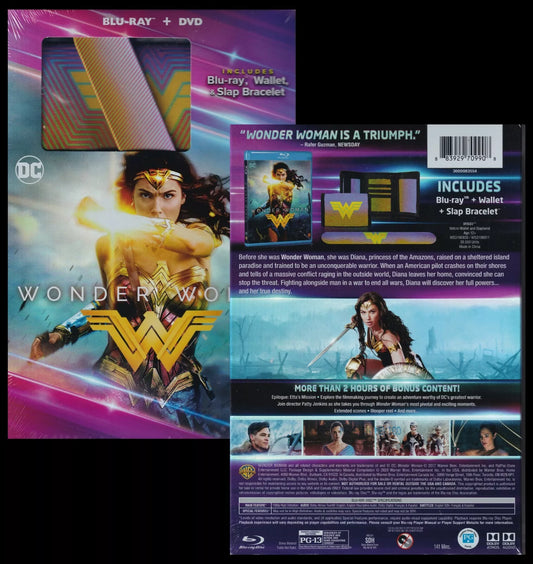 Wonder Woman Blu-ray + DVD with Wallet, Slap Bracelet - New/Sealed